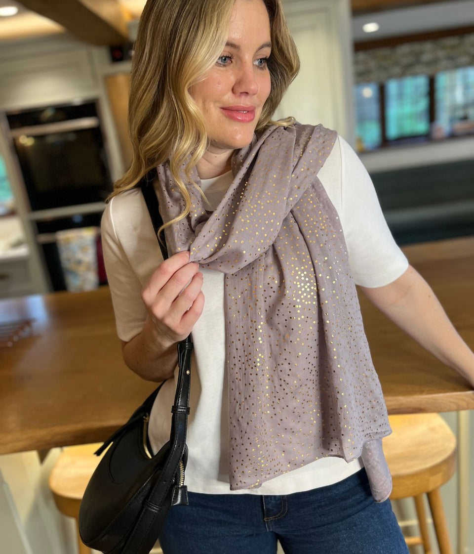 POM Grey Metallic Speckle Print Scarf