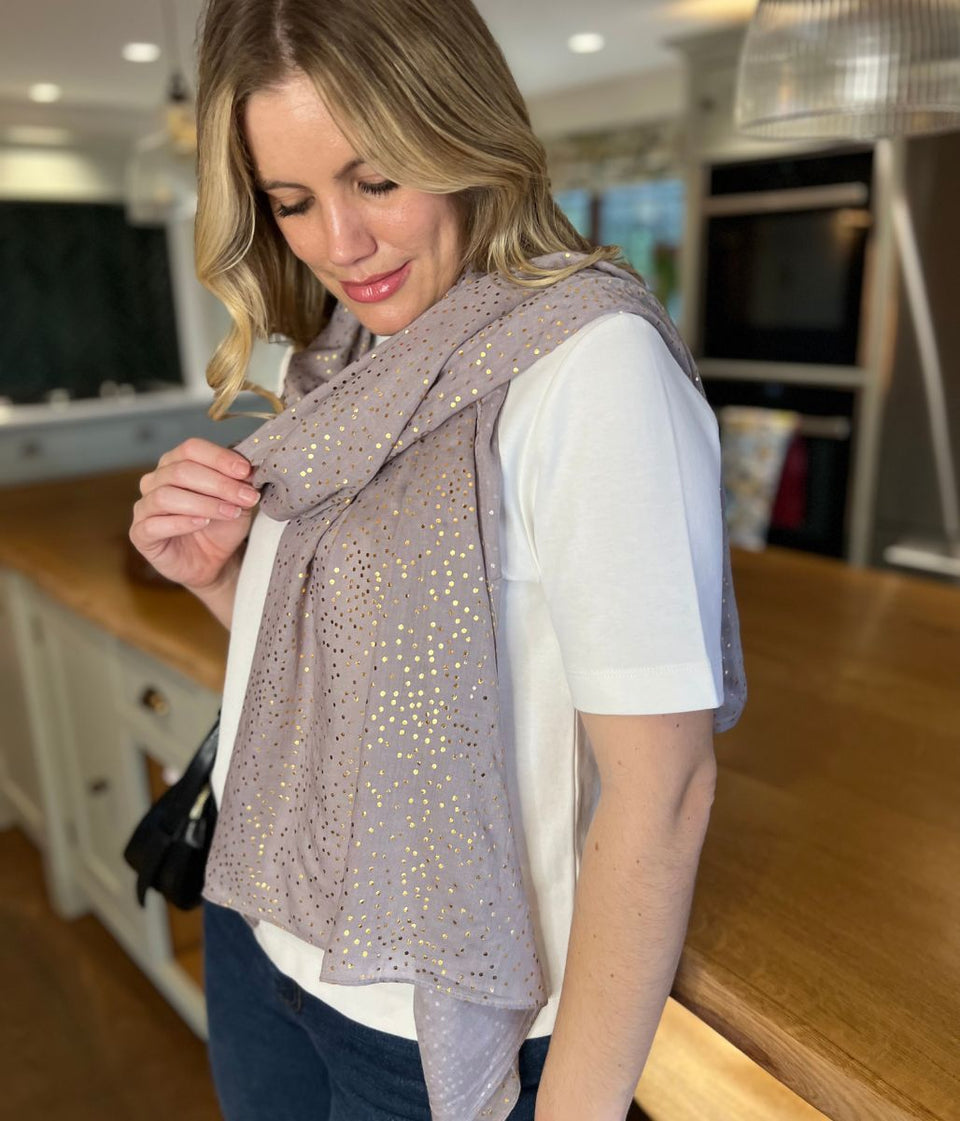 POM Grey Metallic Speckle Print Scarf