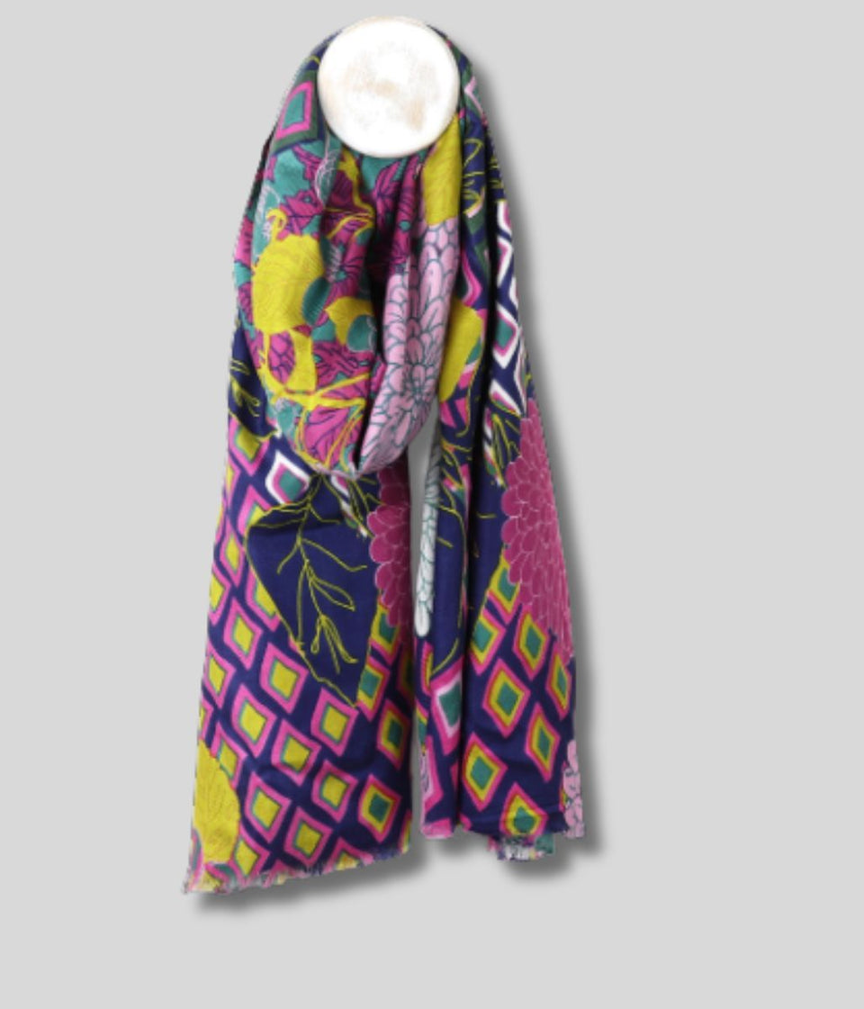 POM Green Mix Dahlia Print Bamboo Scarf