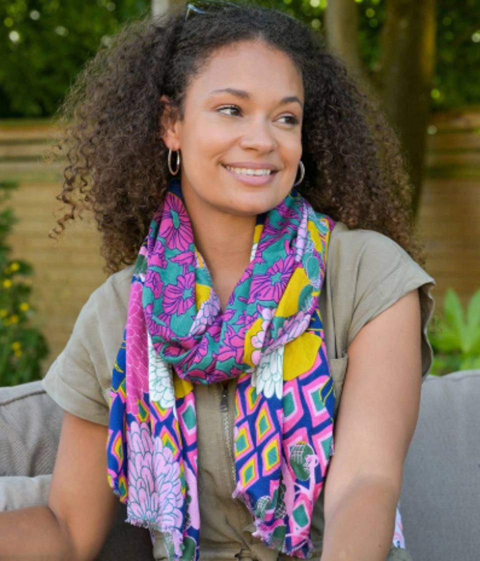 POM Green Mix Dahlia Print Bamboo Scarf