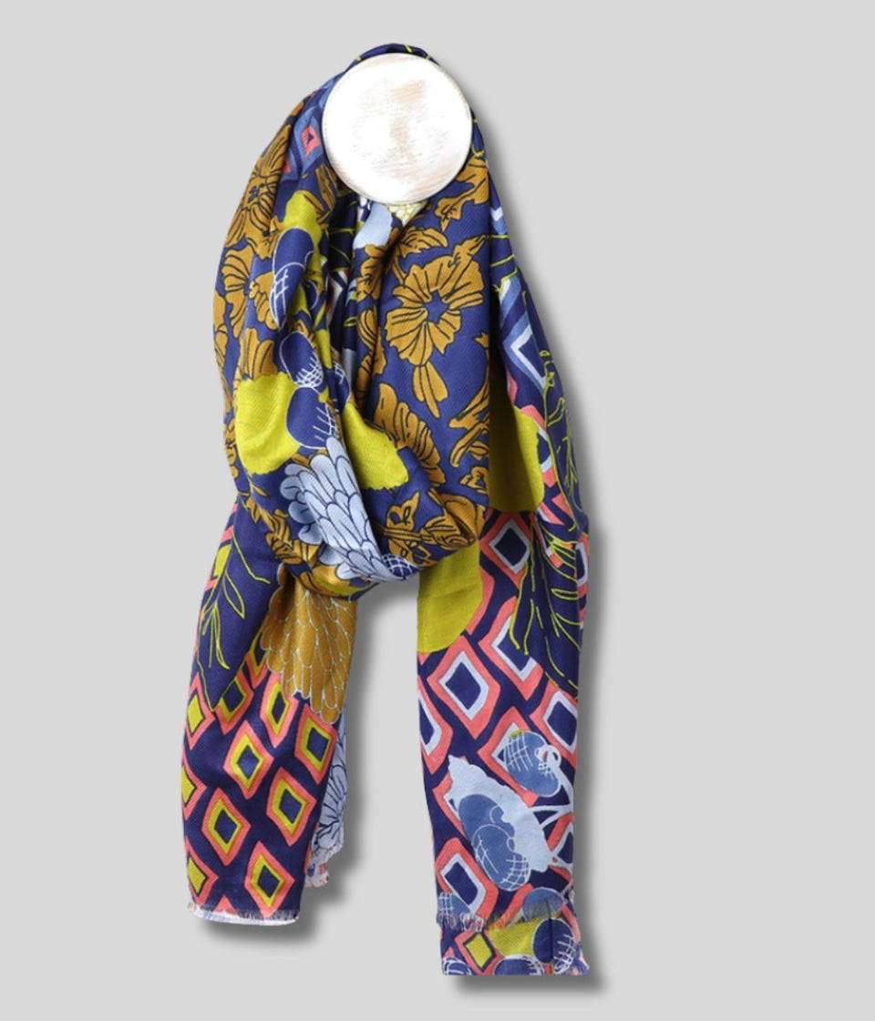 POM Blue Mix Dahlia Print Scarf