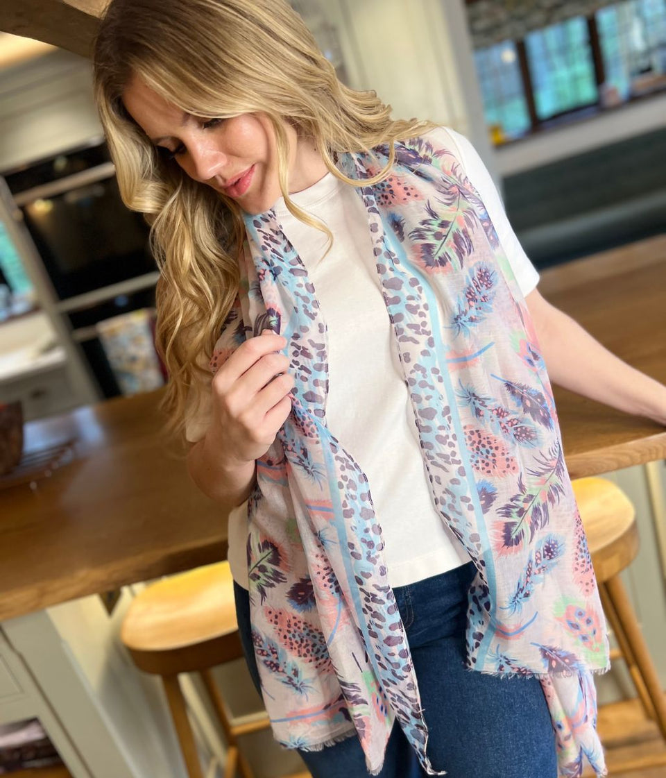 POM Pastel Feather Print Scarf