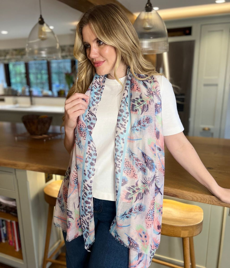 POM Pastel Feather Print Scarf