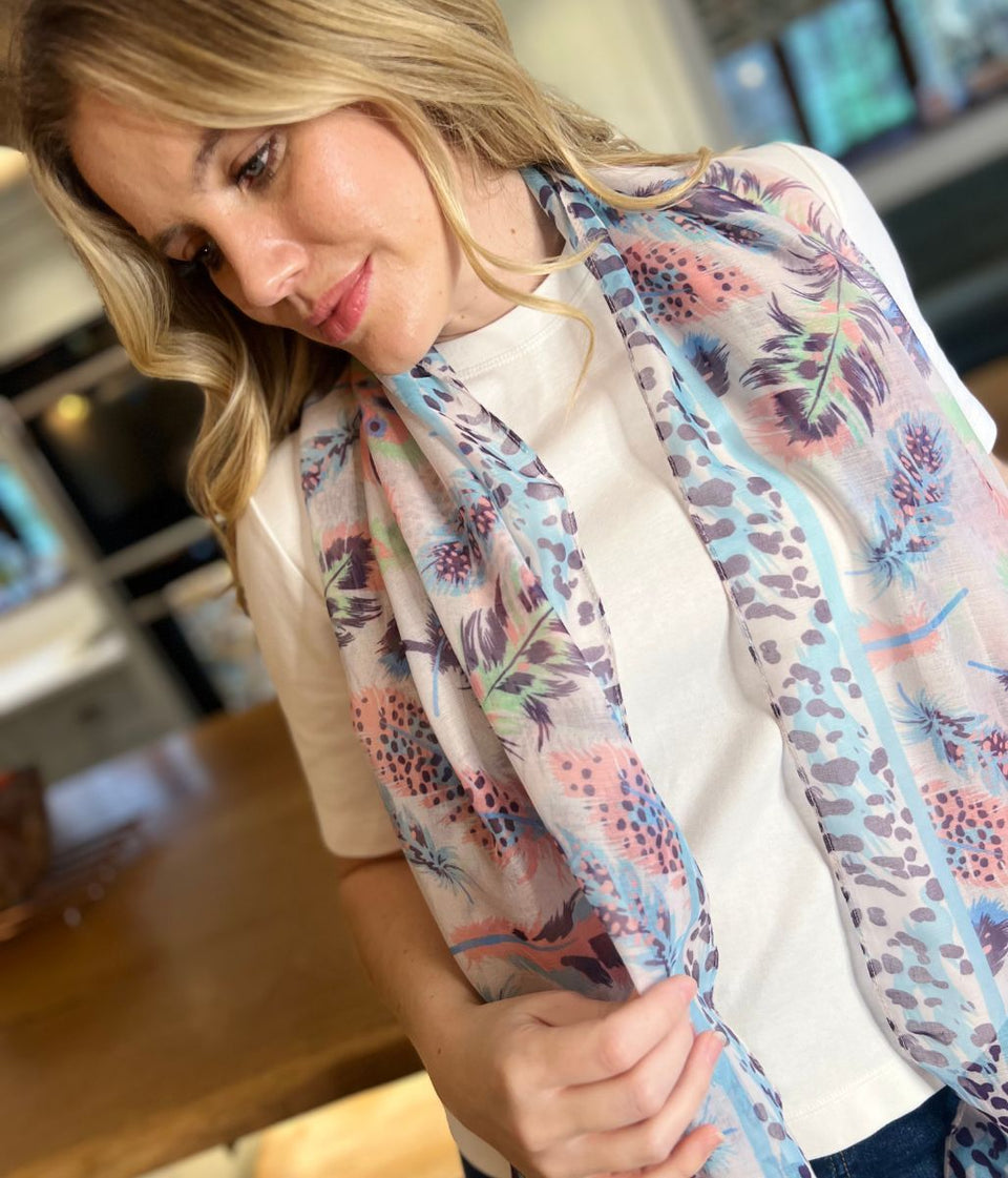 POM Pastel Feather Print Scarf