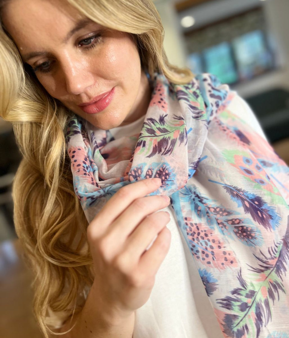 POM Pastel Feather Print Scarf