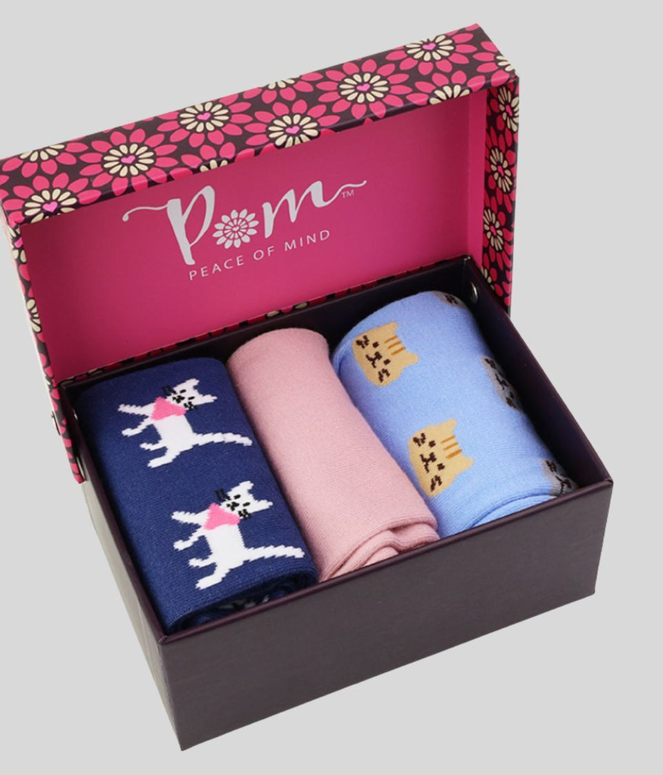 POM Cat Gift Boxed Sock Trio