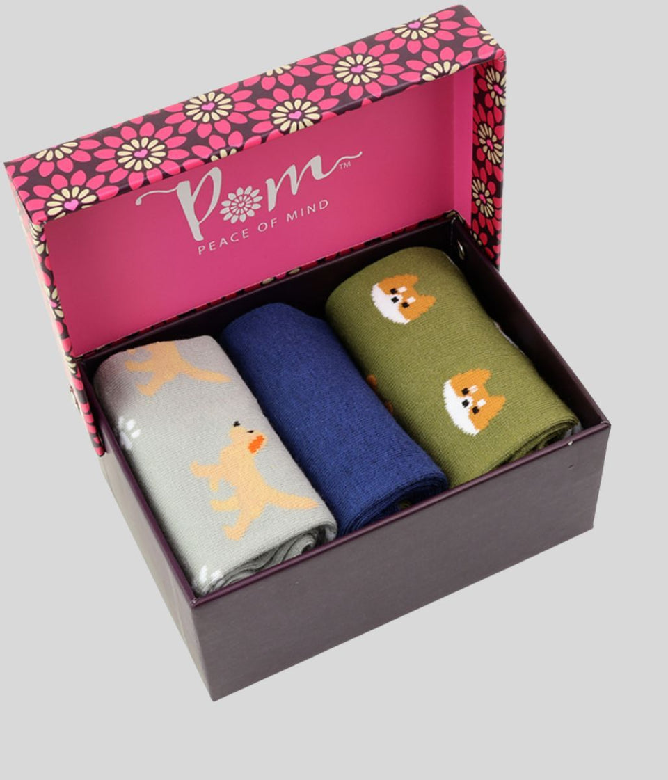 POM Dog Gift Boxed Sock Trio