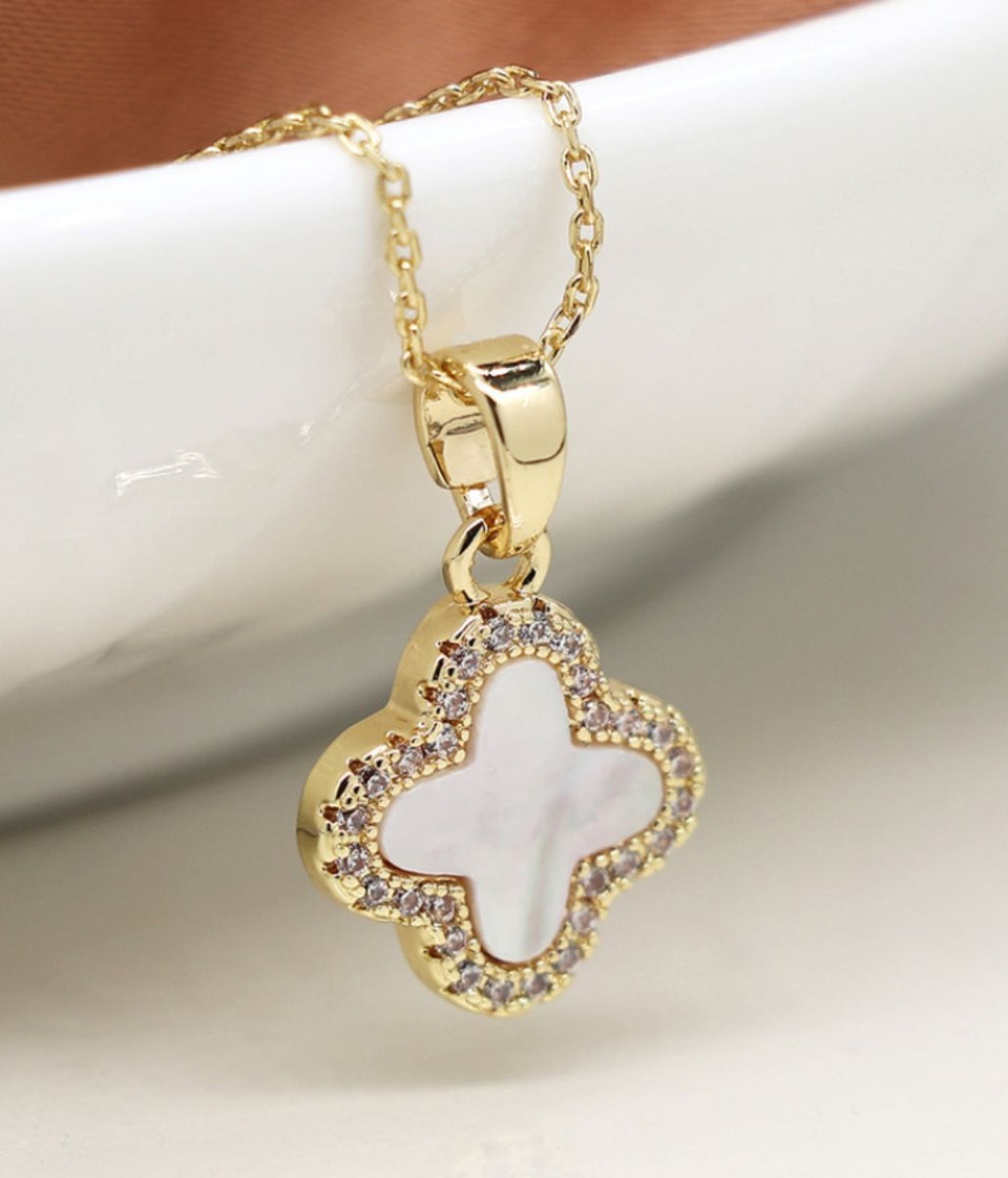 POM Golden Crystal Edged Clover Necklace