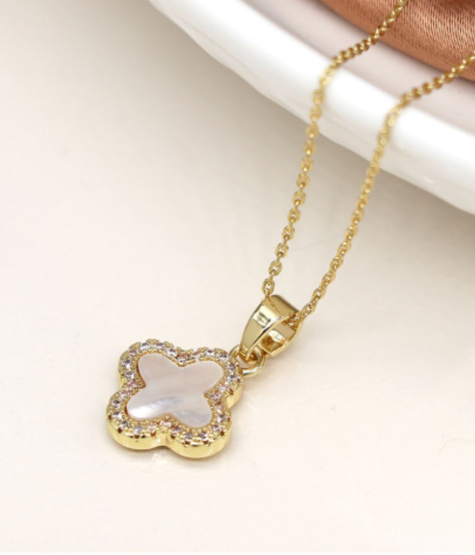 POM Golden Crystal Edged Clover Necklace