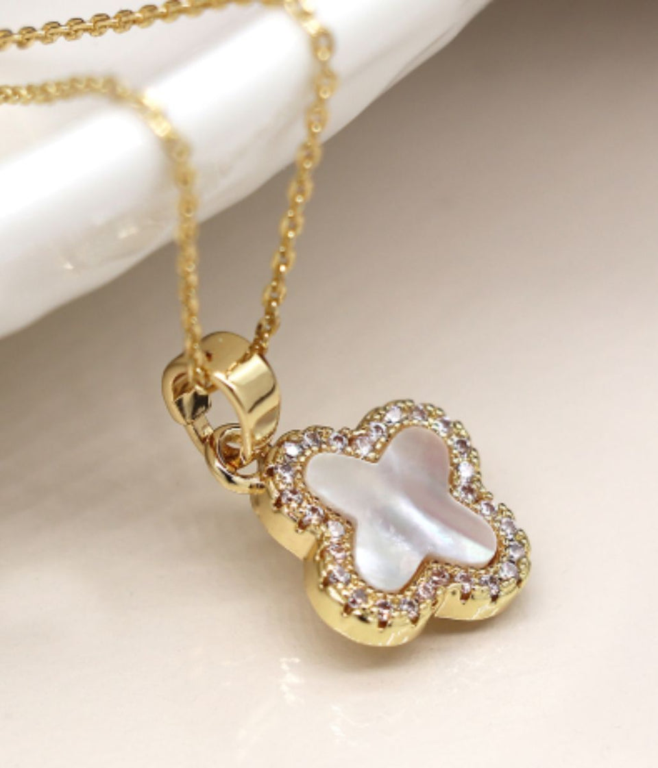 POM Golden Crystal Edged Clover Necklace