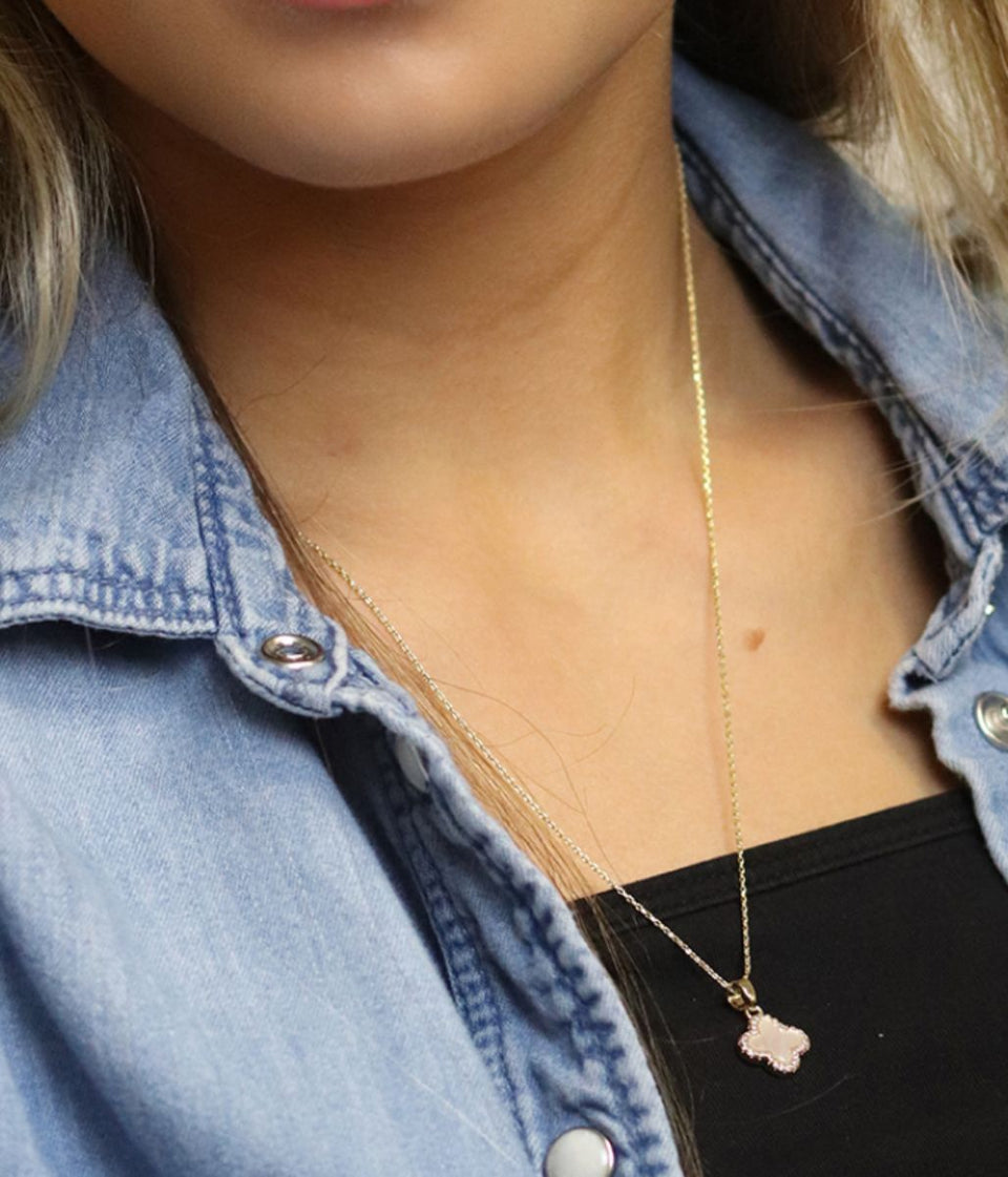 POM Golden Crystal Edged Clover Necklace