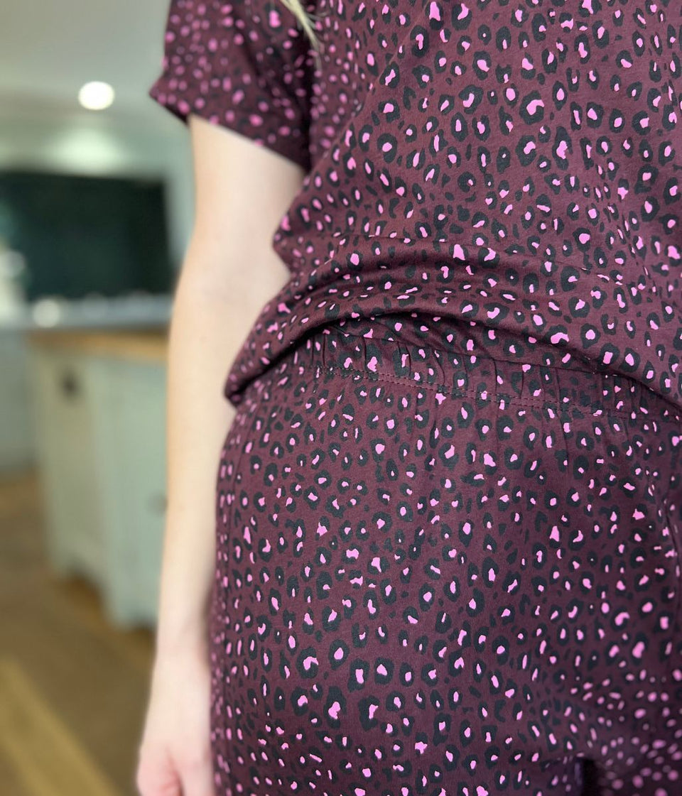 Burgundy Animal Cotton Printed Pyjama Set