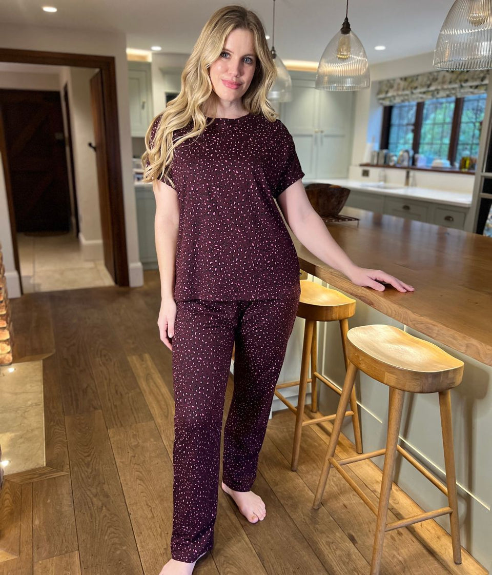 Burgundy Animal Cotton Printed Pyjama Set