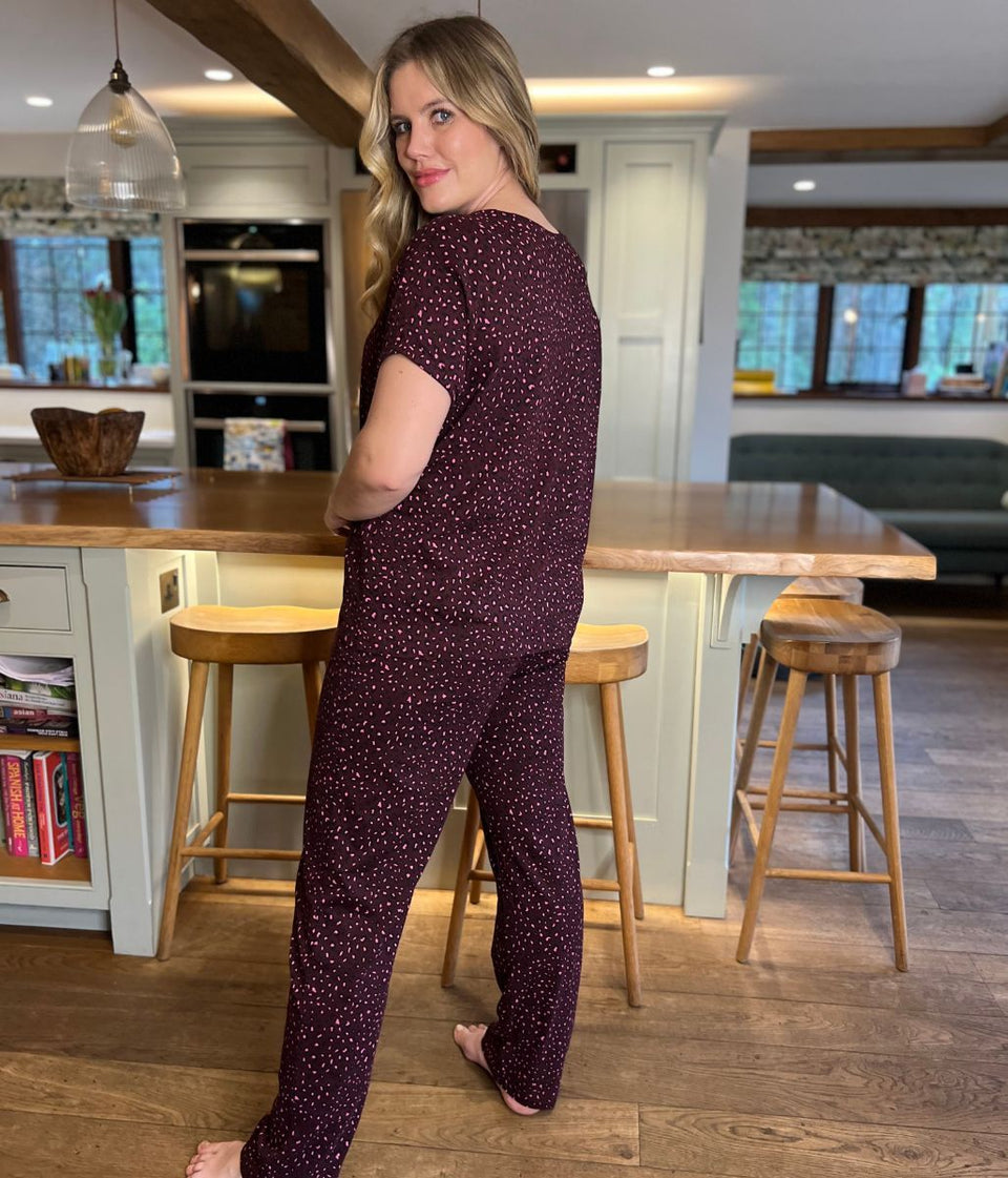 Burgundy Animal Cotton Printed Pyjama Set