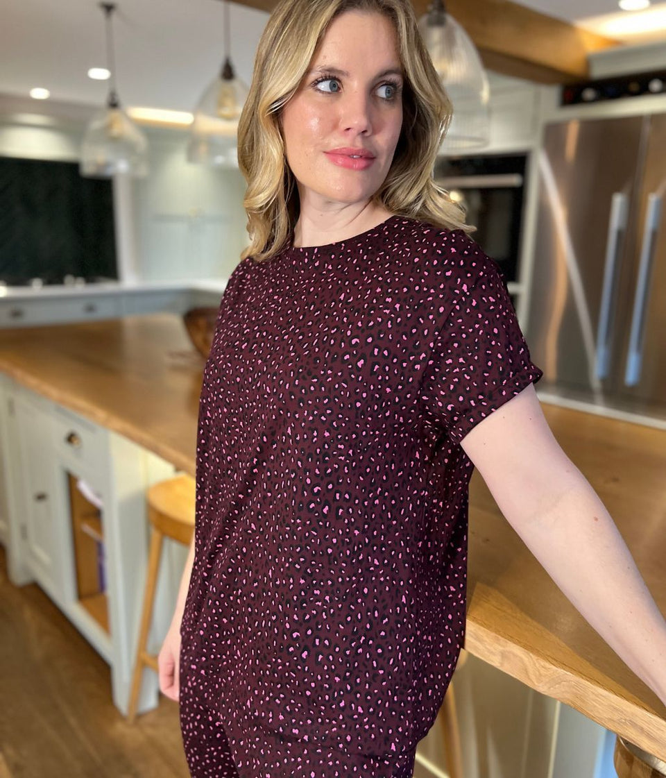 Burgundy Animal Cotton Printed Pyjama Set