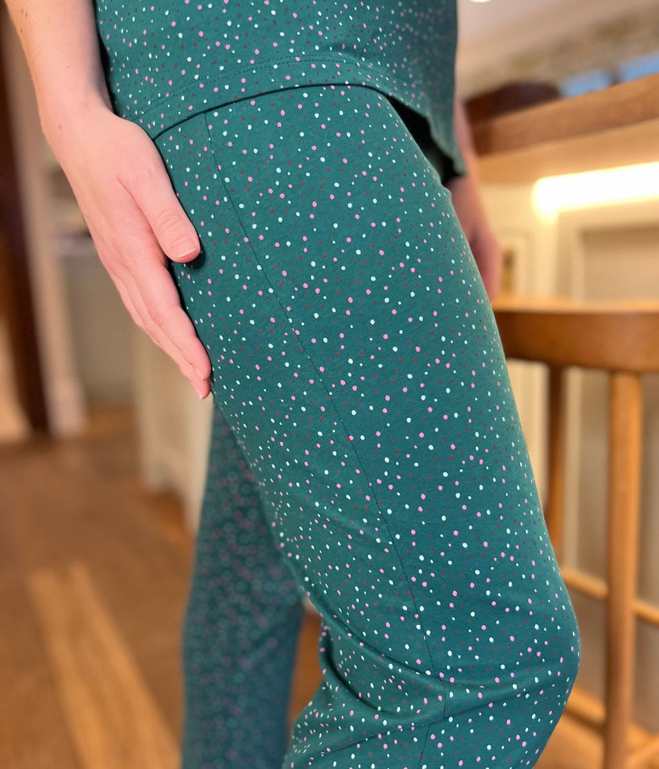 Green Speckled Cotton Printed Pyjama Set