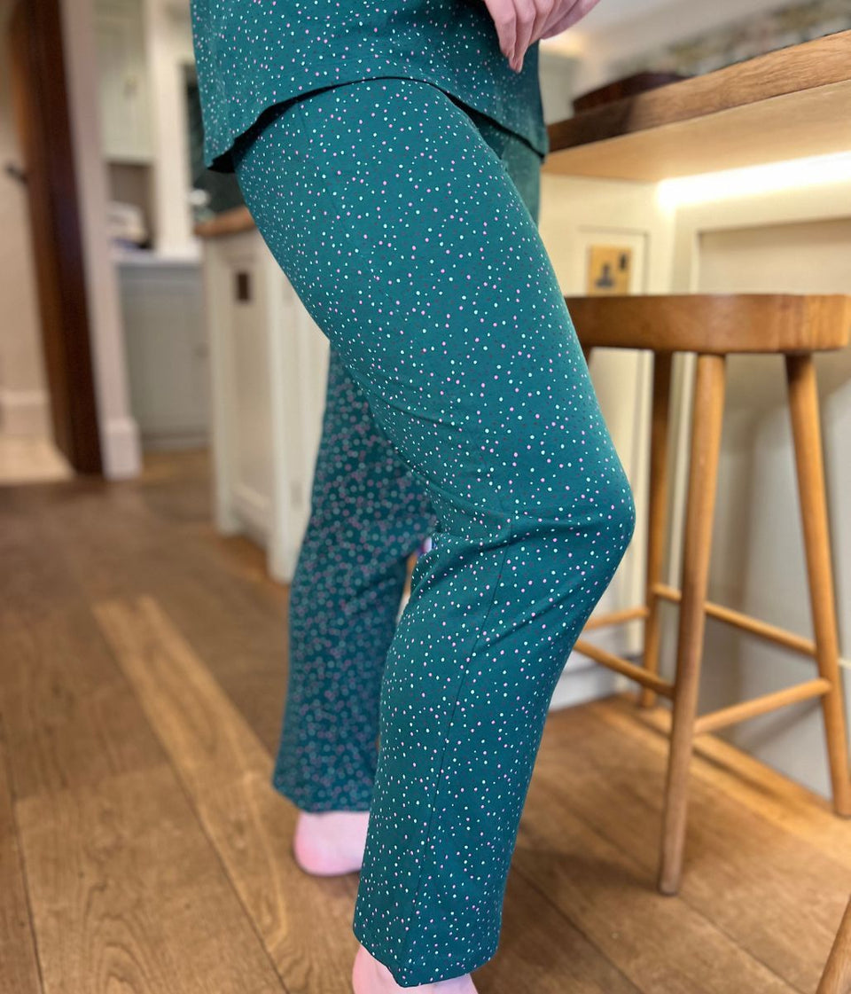 Green Speckled Cotton Printed Pyjama Set