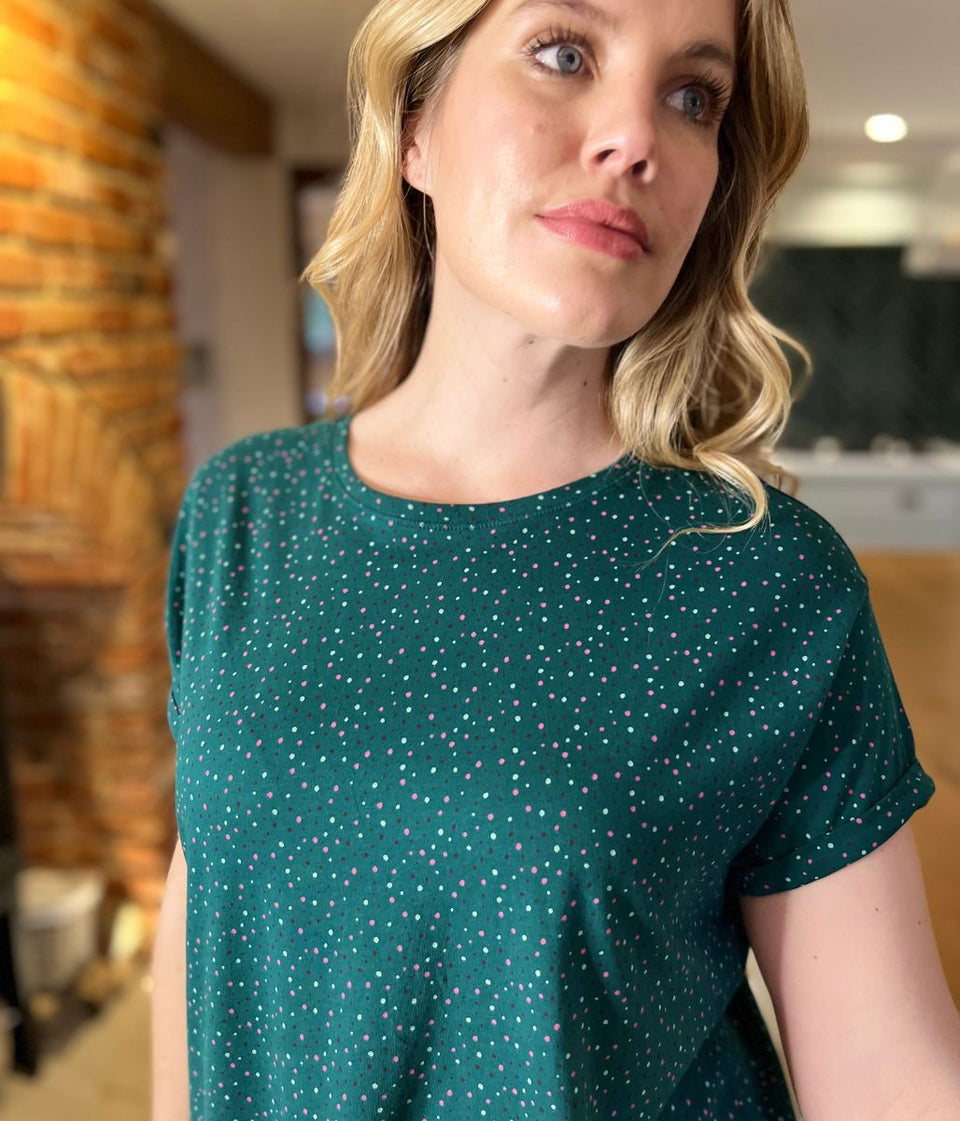 Green Speckled Cotton Printed Pyjama Set