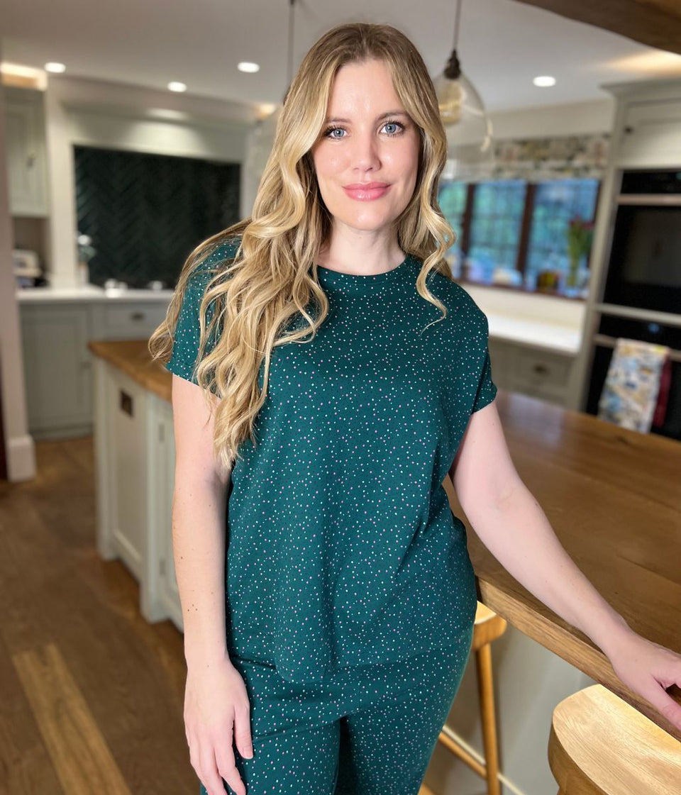 Green Speckled Cotton Printed Pyjama Set