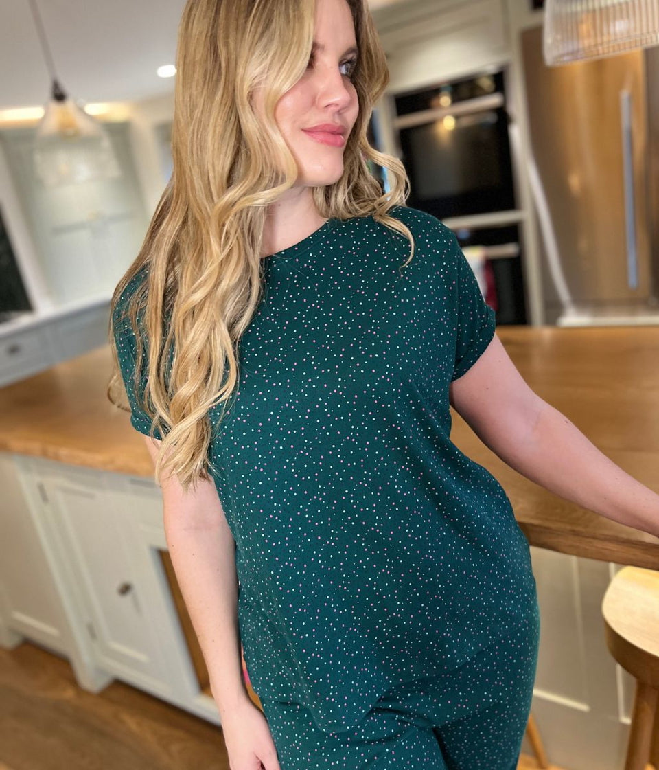 Green Speckled Cotton Printed Pyjama Set