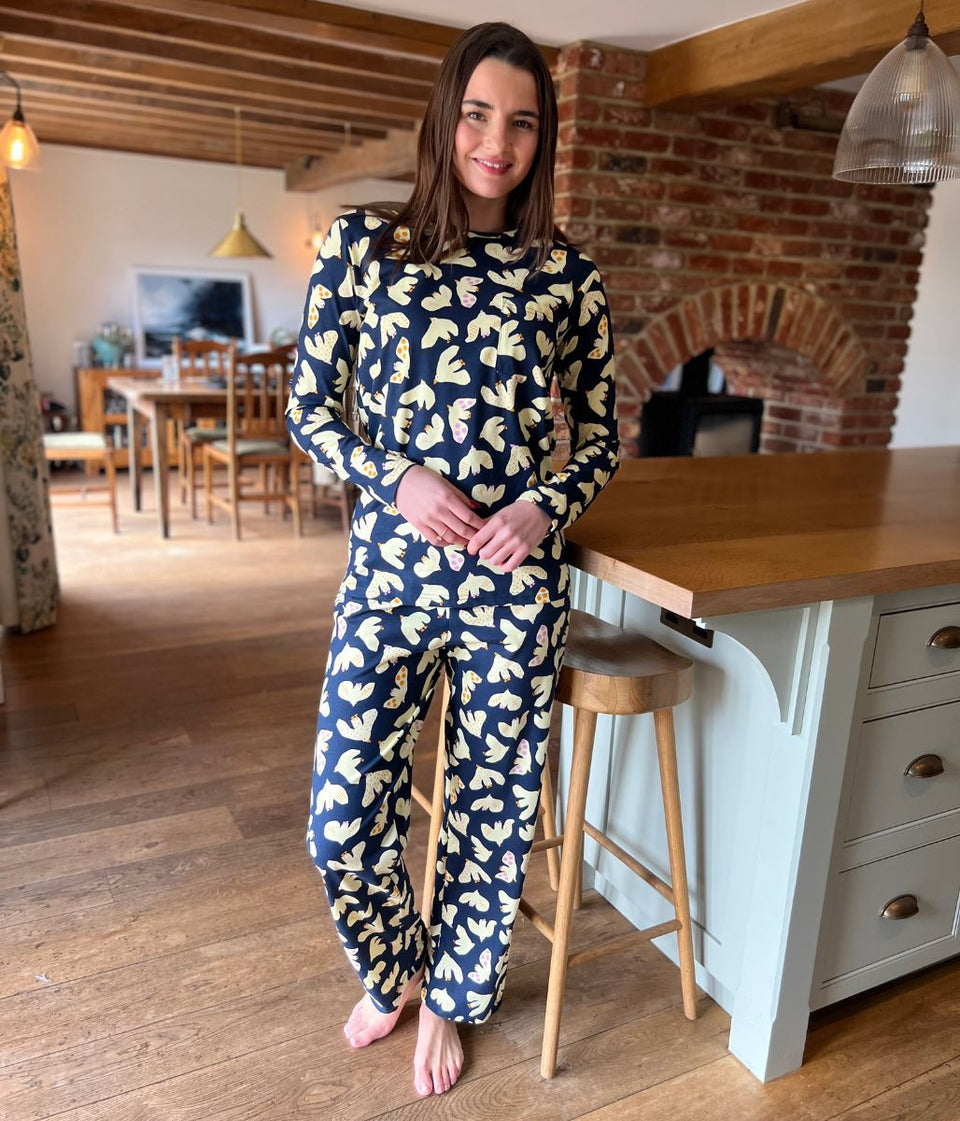 Navy Dove Print Cotton Pyjama Set