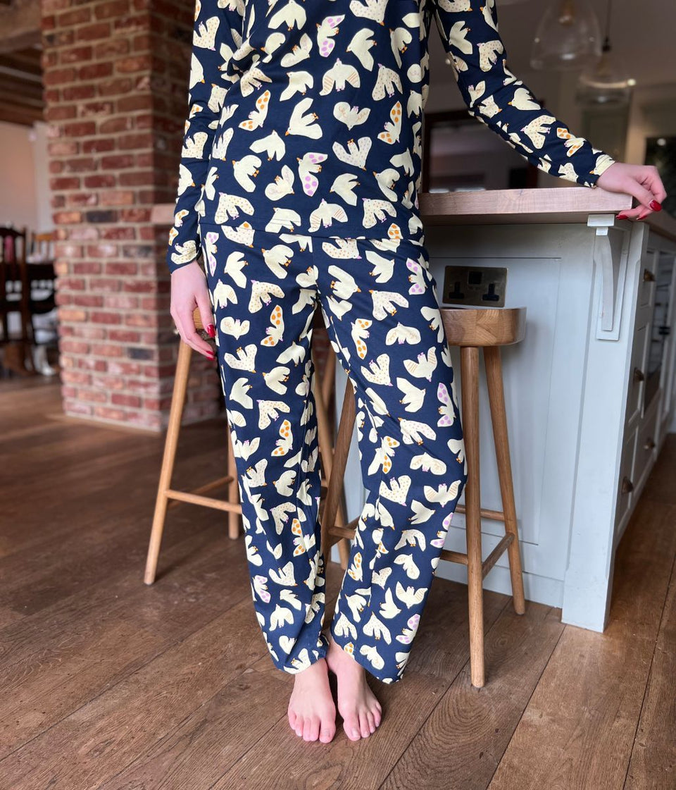 Navy Dove Print Cotton Pyjama Set