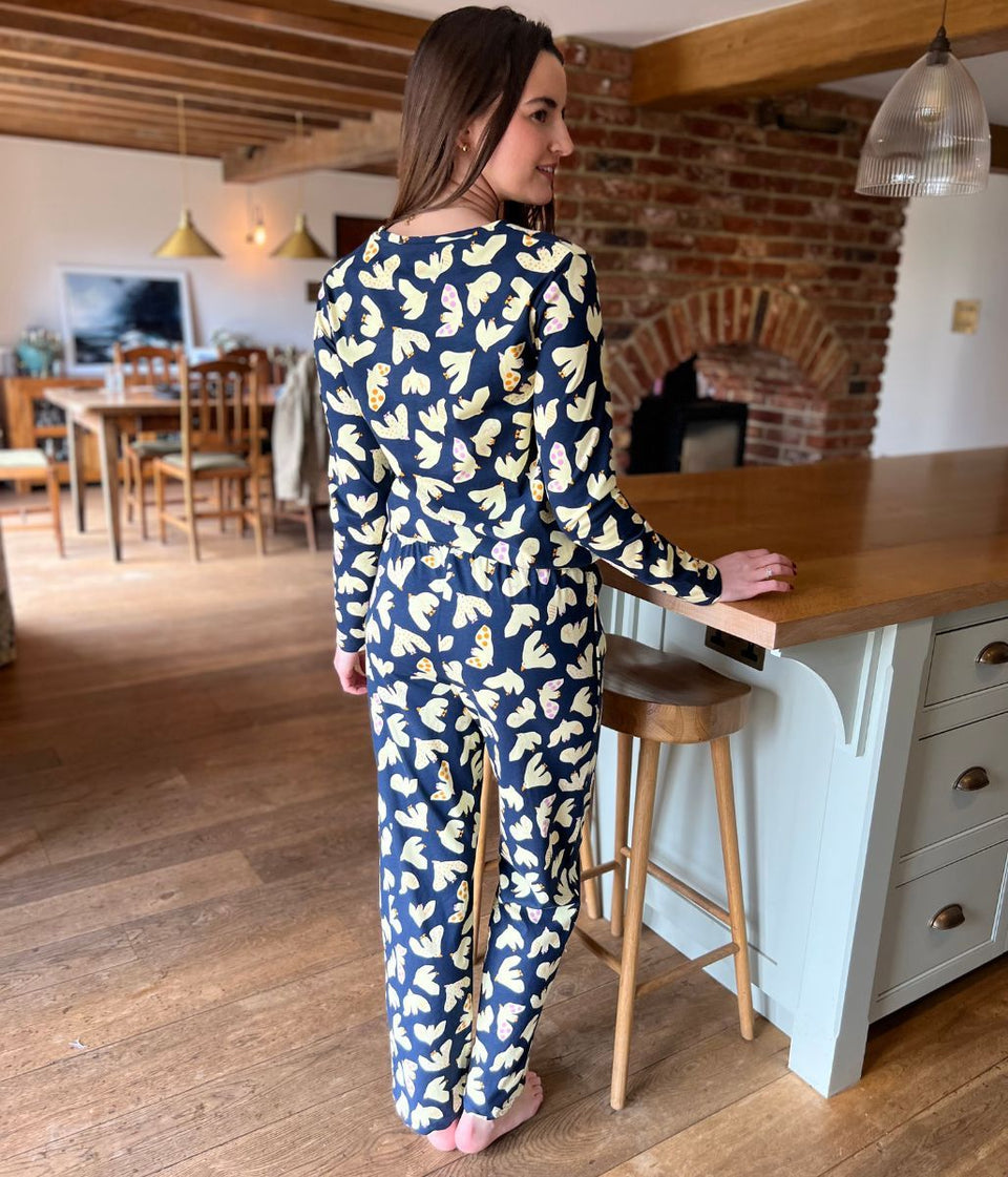 Navy Dove Print Cotton Pyjama Set