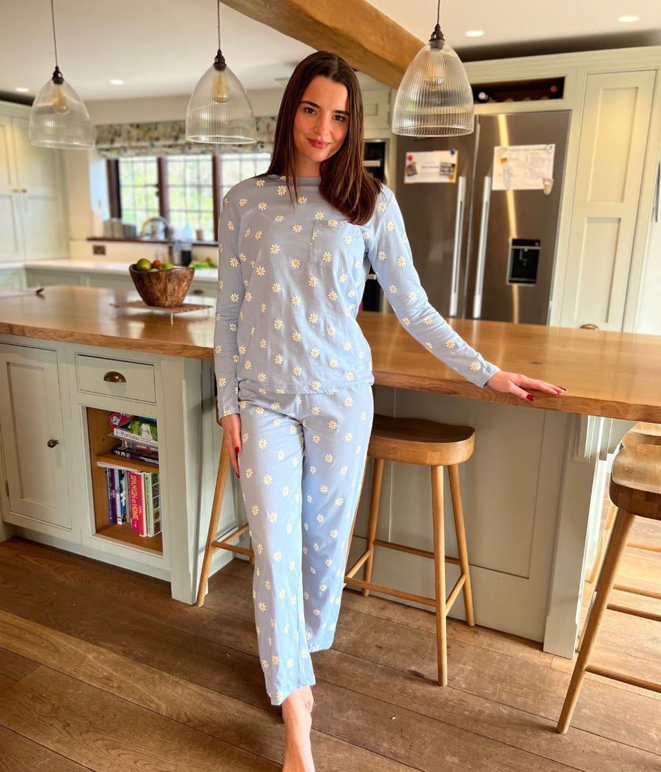 Blue Daisy Print Cotton Pyjama Set