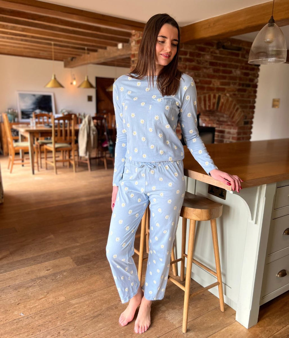 Blue Daisy Print Cotton Pyjama Set