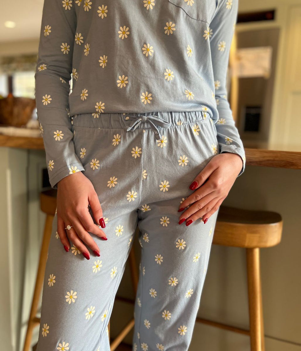 Blue Daisy Print Cotton Pyjama Set
