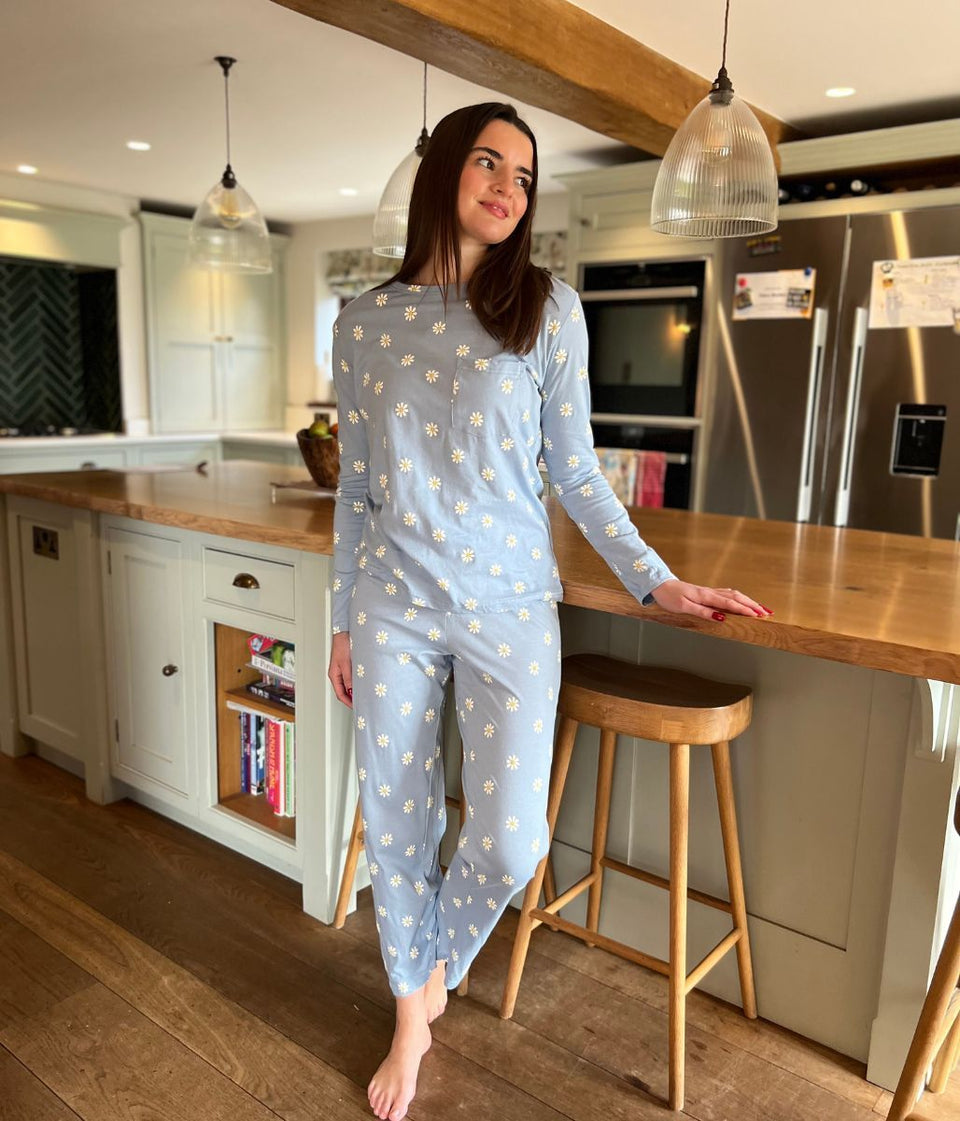 Blue Daisy Print Cotton Pyjama Set