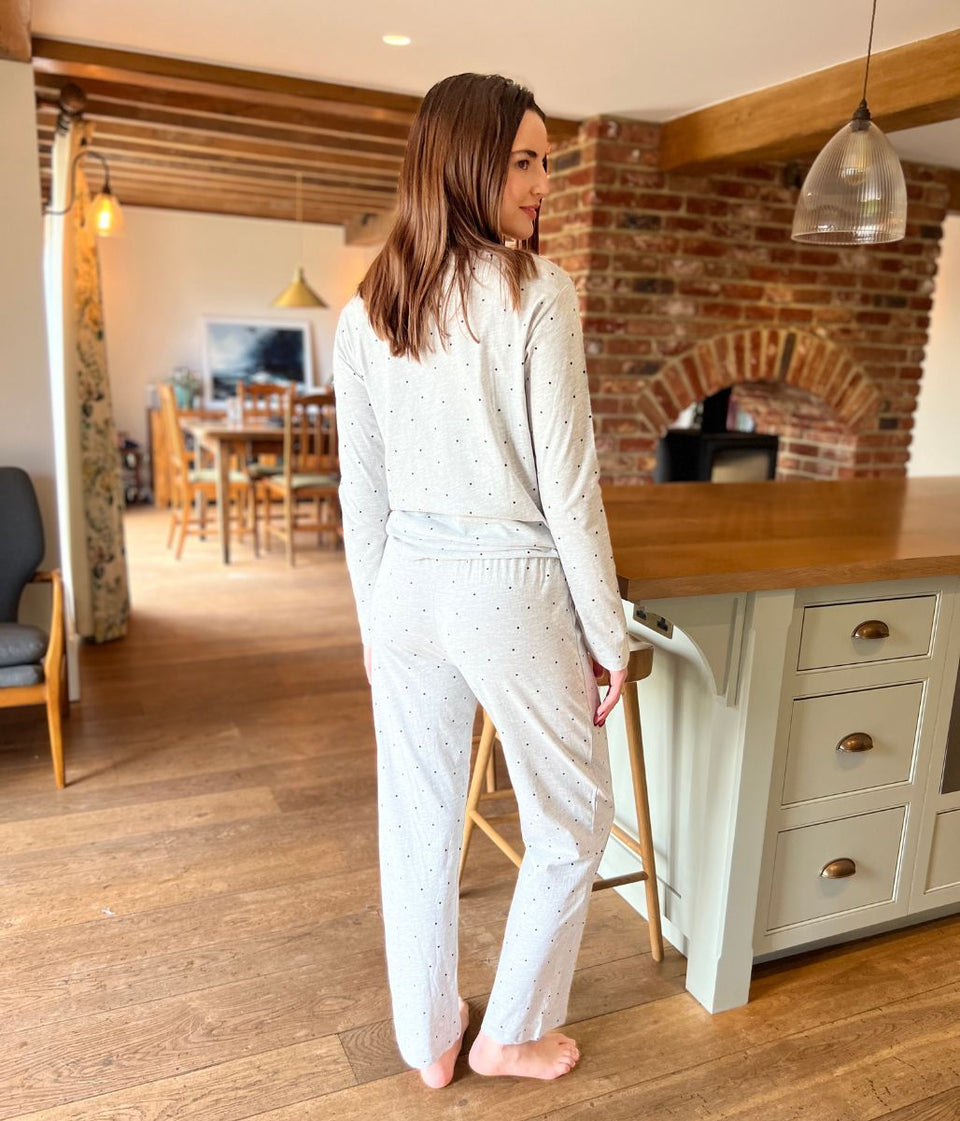 Grey Polka Dot Cotton Pyjama Set