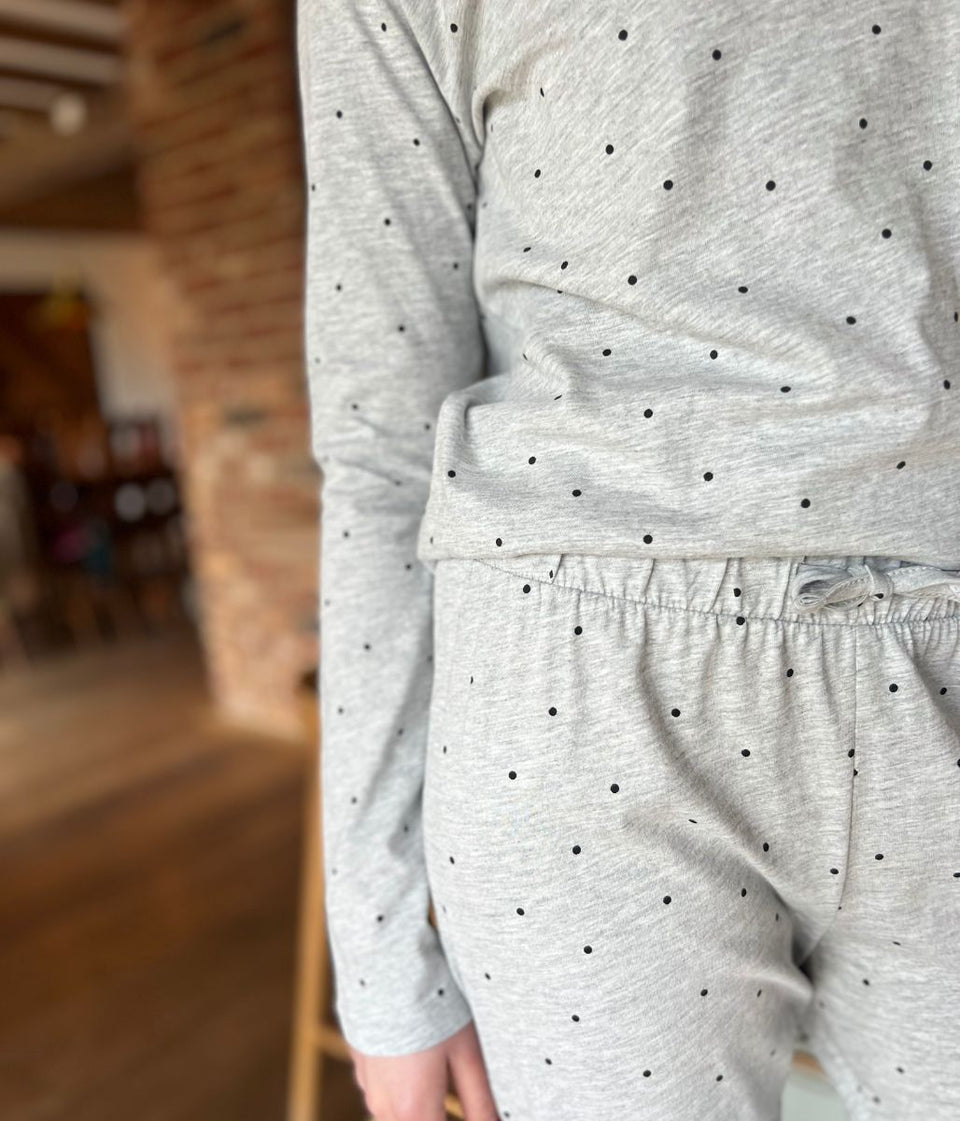 Grey Polka Dot Cotton Pyjama Set