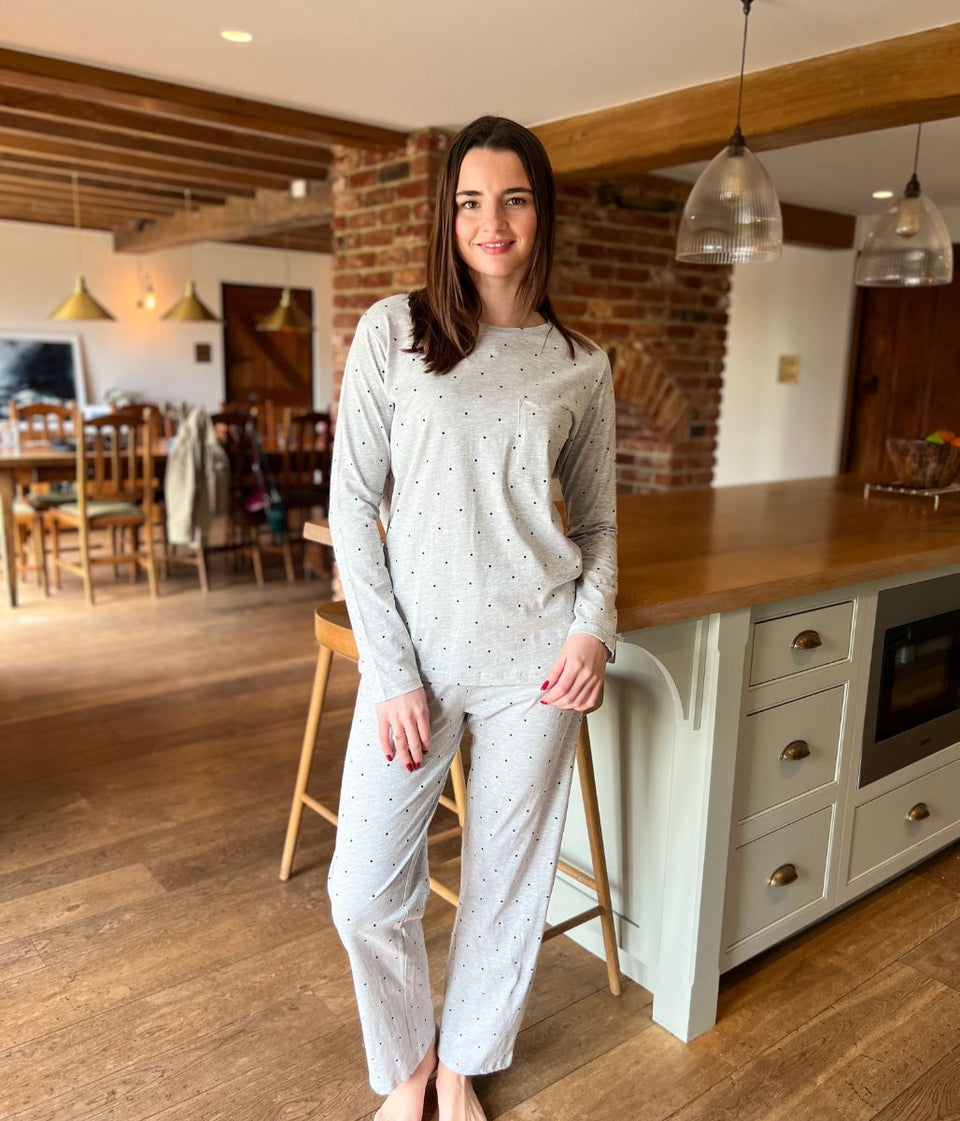 Grey Polka Dot Cotton Pyjama Set
