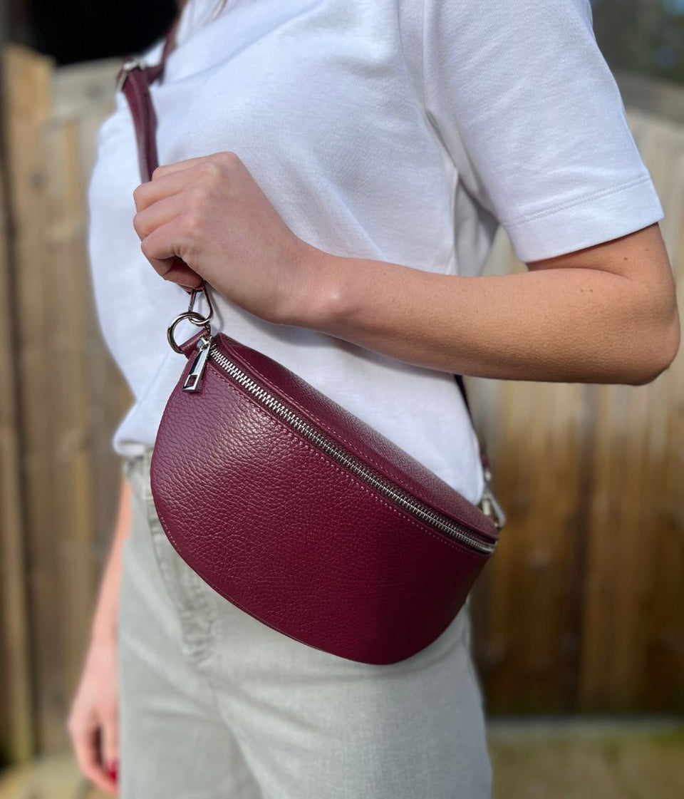 Wine Leather Sling Crossbody Bag