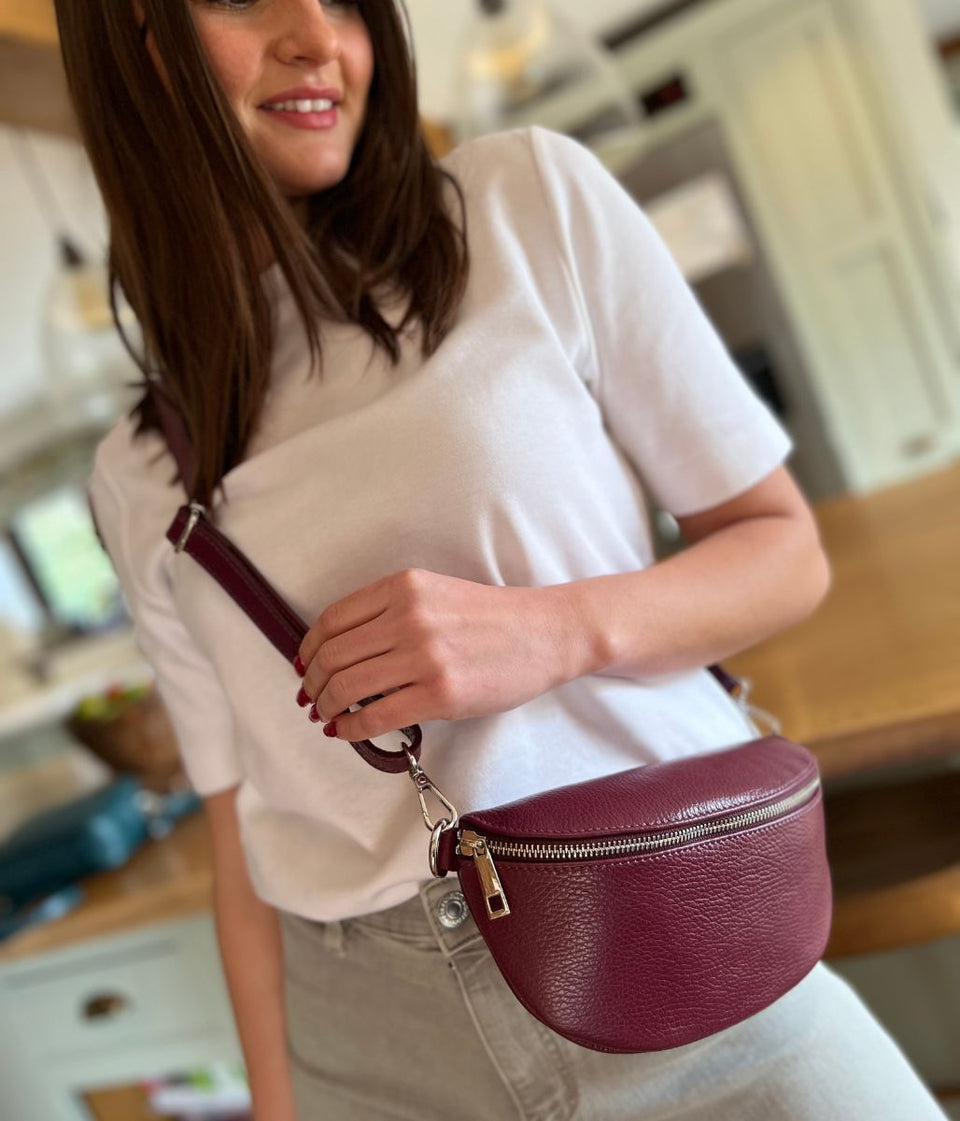 Wine Leather Sling Crossbody Bag
