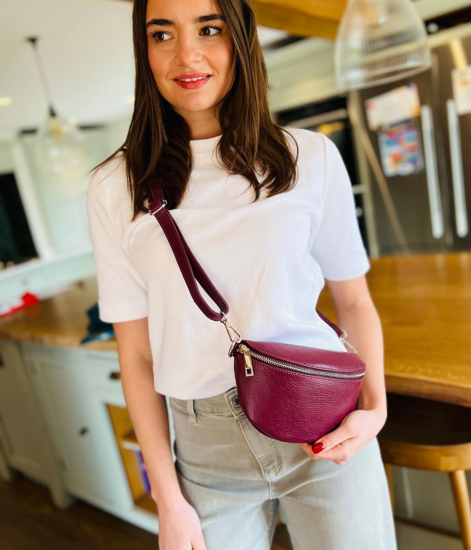 Wine Leather Sling Crossbody Bag