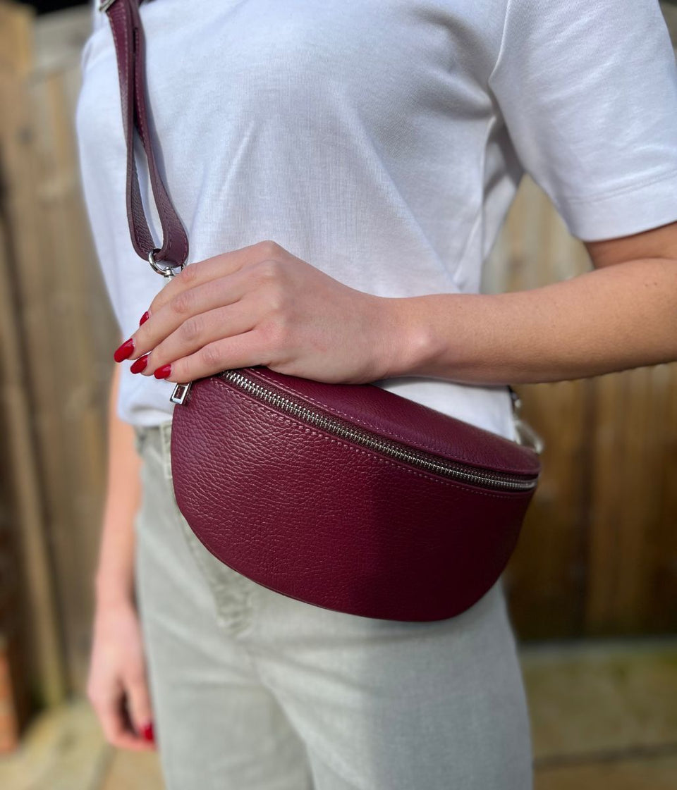 Wine Leather Sling Crossbody Bag