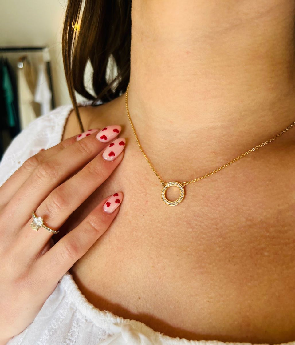 POM Golden Crystal Inset Circle Necklace