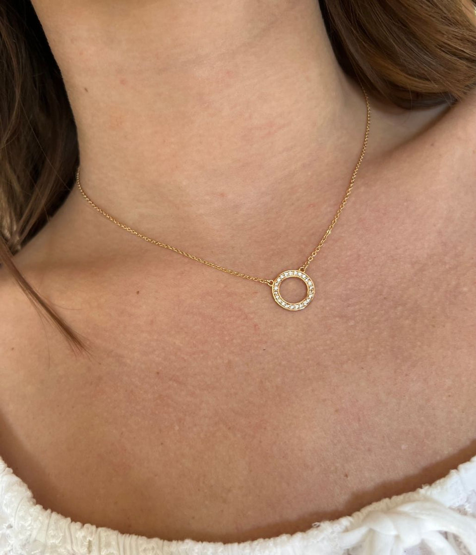 POM Golden Crystal Inset Circle Necklace