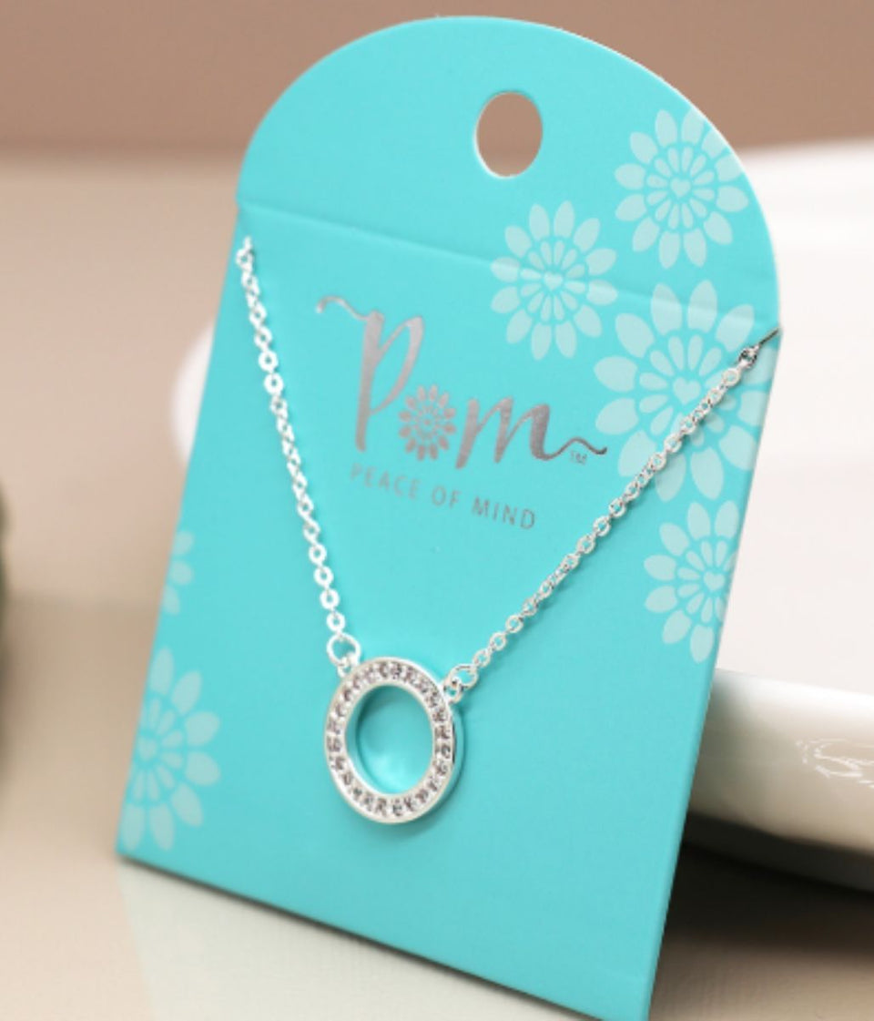 POM Silver Plated Crystal Inset Circle Necklace