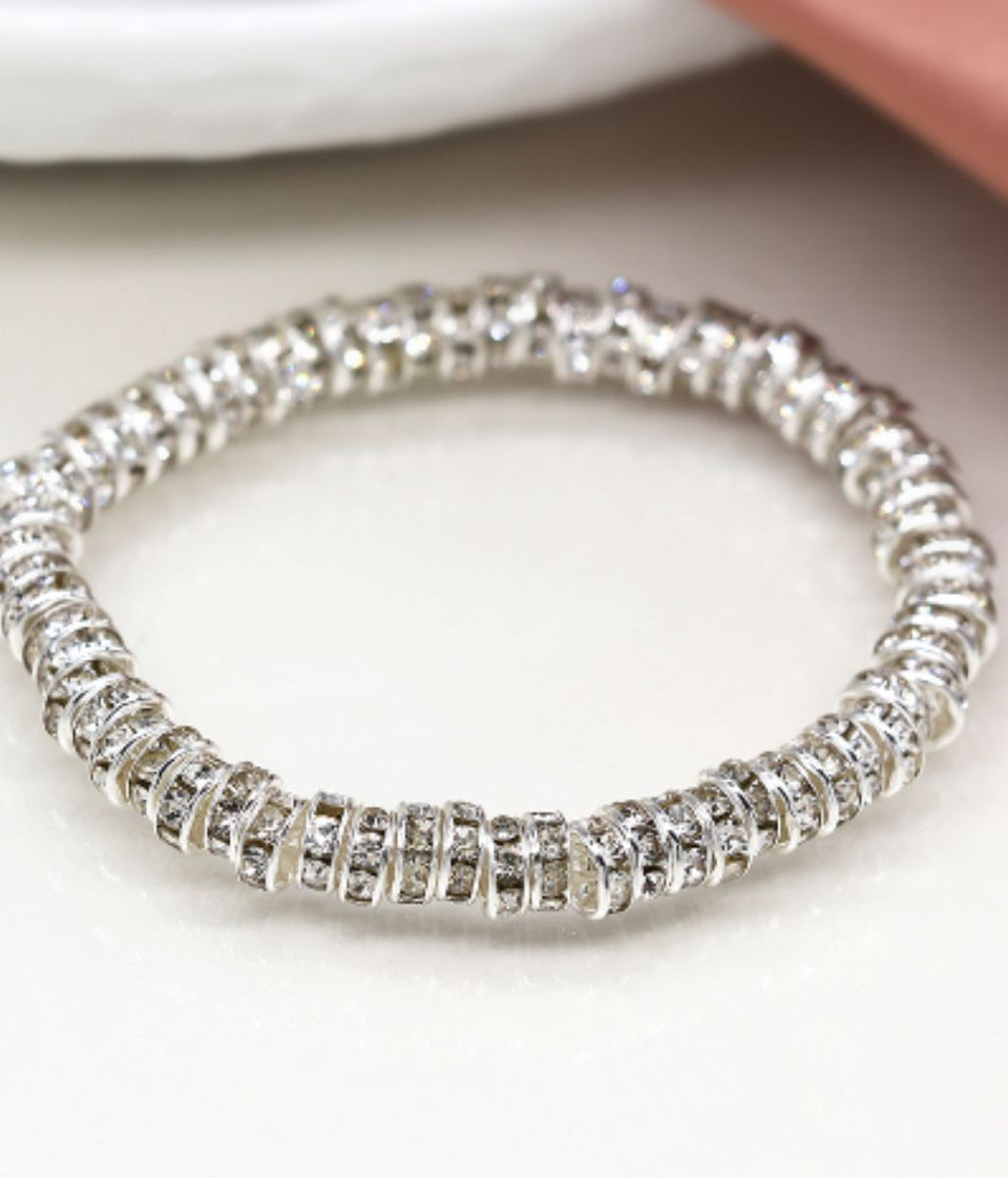 POM Silver Plated Disc Bead Stretch Bracelet