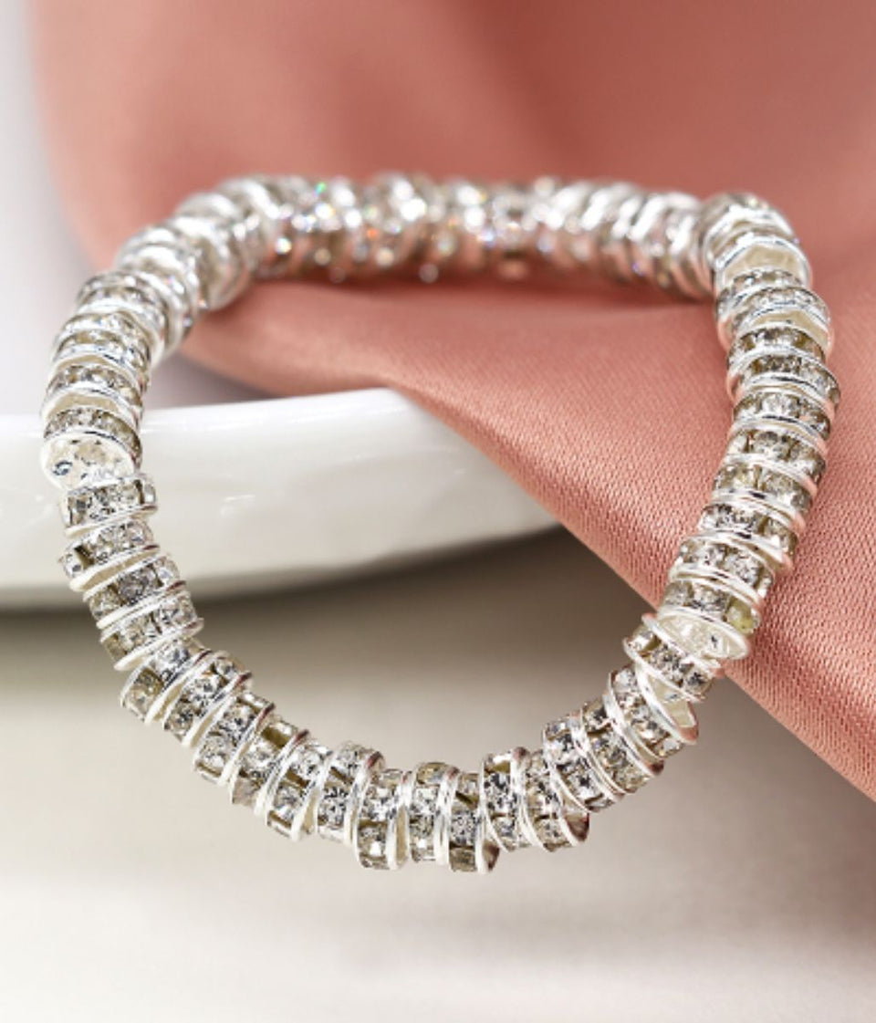 POM Silver Plated Disc Bead Stretch Bracelet