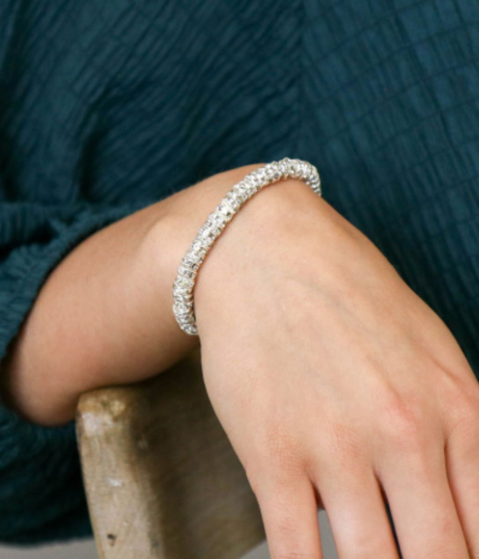 POM Silver Plated Disc Bead Stretch Bracelet