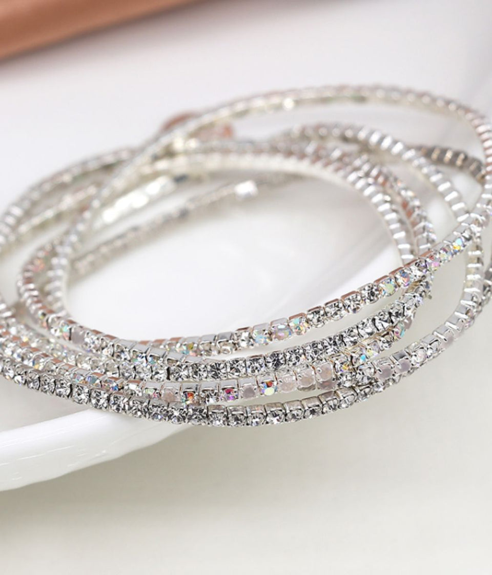 POM Silver Plated Clear Crystal 5 Bracelet Stack