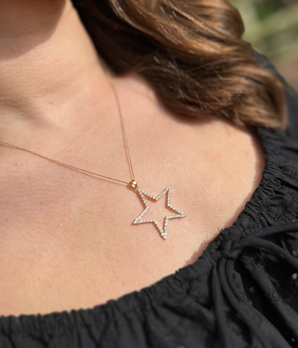 POM Golden Pave Crystal Star Necklace