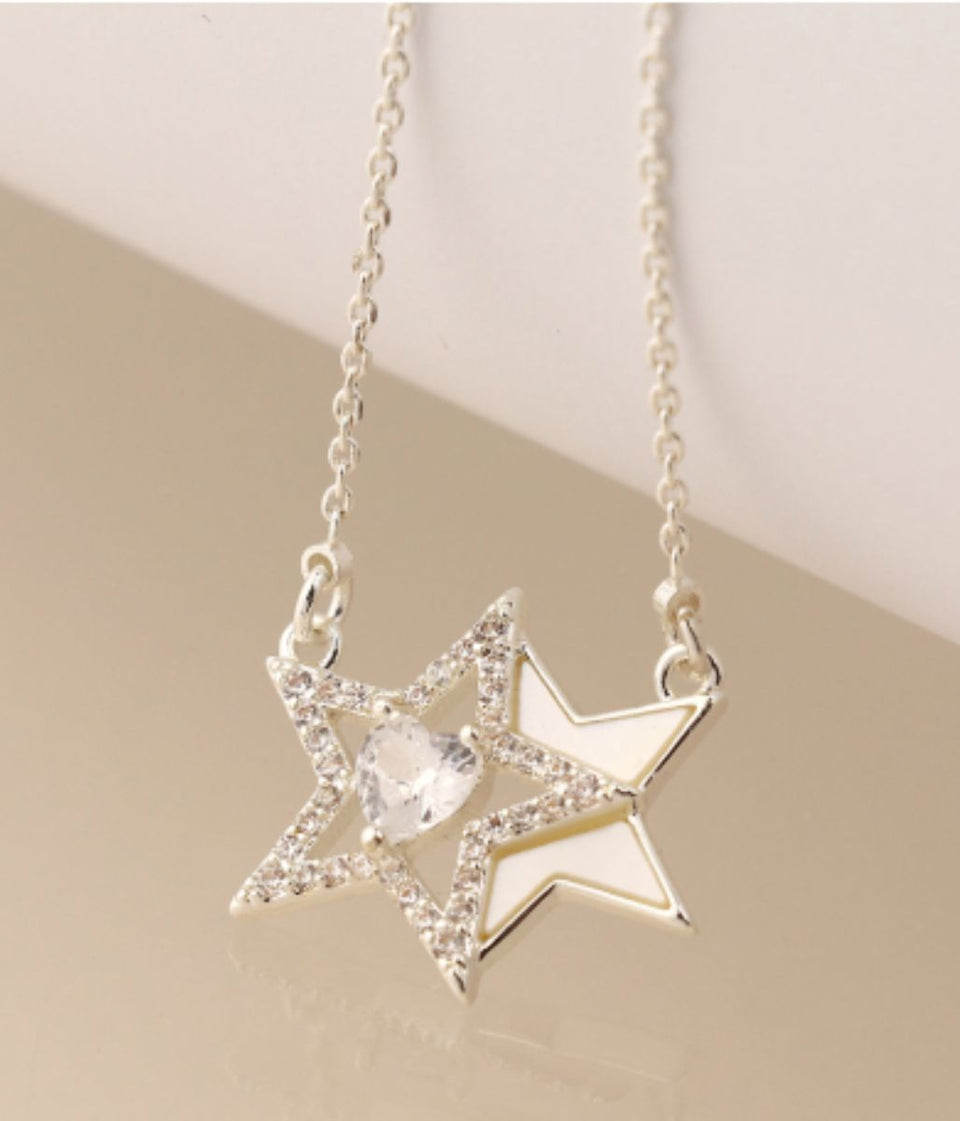 POM Double Star & Crystal Heart Necklace