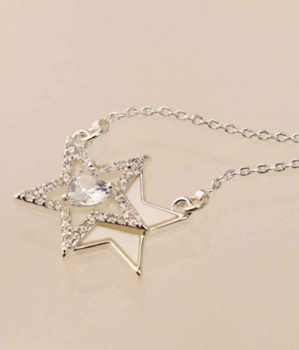 POM Double Star & Crystal Heart Necklace