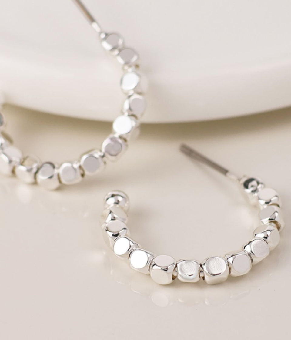 POM Silver Cube Bead Hoop Earrings
