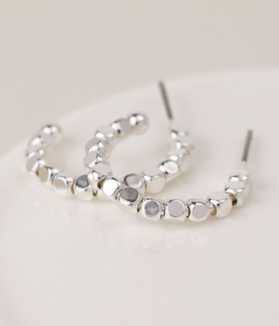 POM Silver Cube Bead Hoop Earrings